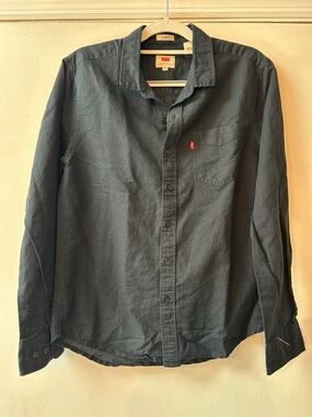 Levi's Black Long-Sleeve Button-Down Shirt - Linen and Cotton